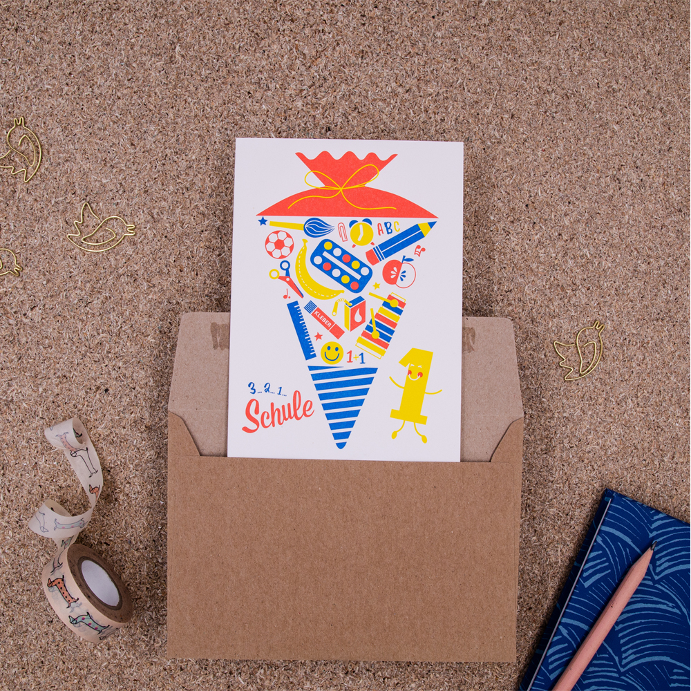 Grußkarte  - Schultüte - Letterpress - Von Muttern