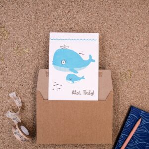 Babykarte  - Ahoi Baby Wal  - Letterpress - Von Muttern