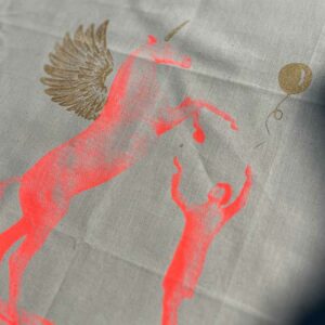 Einhorn Wohlklang - Geschirrtuch Baumwolle - Neonrot und Gold - Allernixe