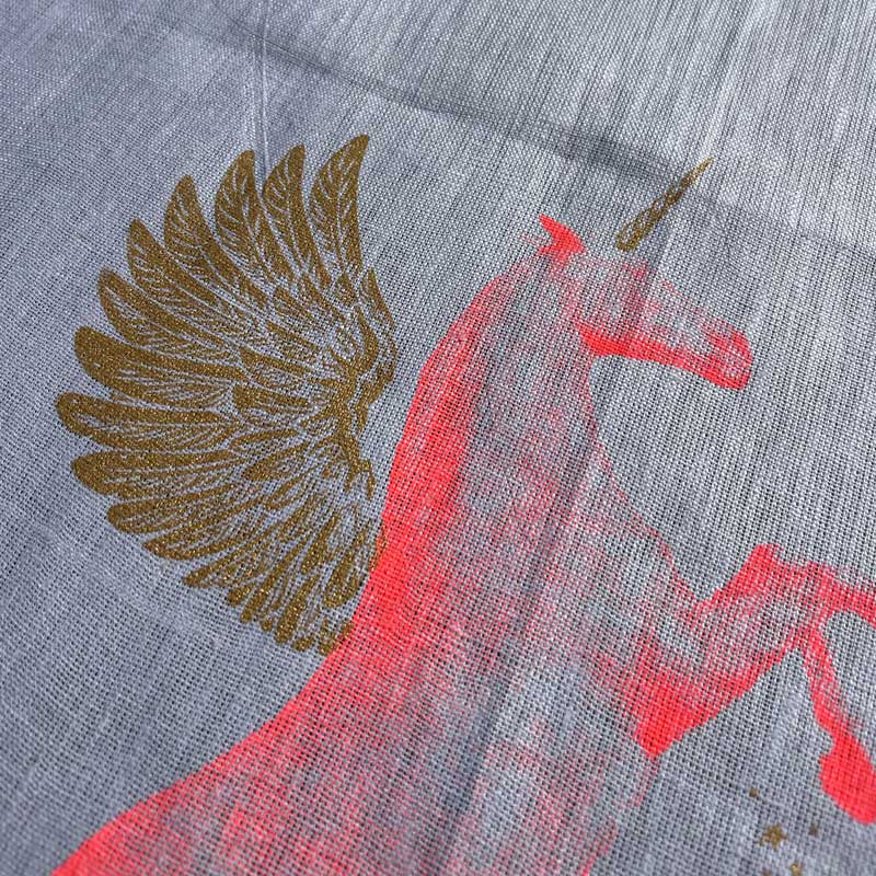 Einhorn Wohlklang - Geschirrtuch Leinen - Neonrot und Gold - Allernixe – Bild 2