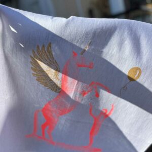 Einhorn Wohlklang - Geschirrtuch Leinen - Neonrot und Gold - Allernixe